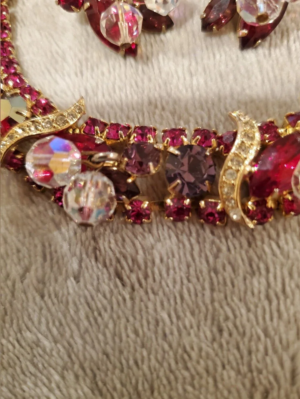 Vintage Kramer Gold-Tone Red & Purple Bracelet with Matching Clip-On Earring